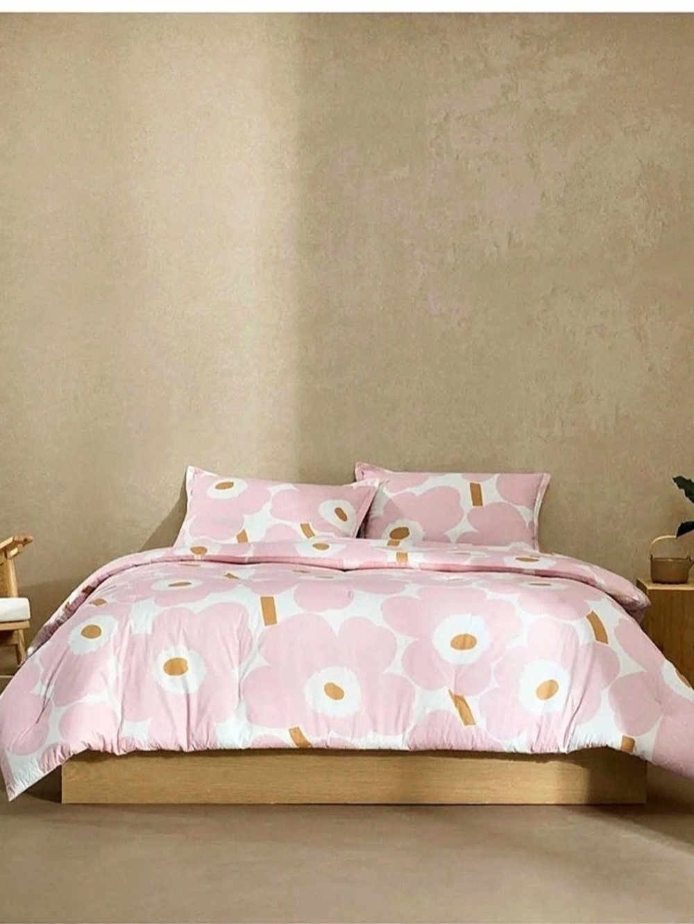 Marimekko Unikko Comforter Set Floral Cotton Duvet Cover Pink & White NWT Queen